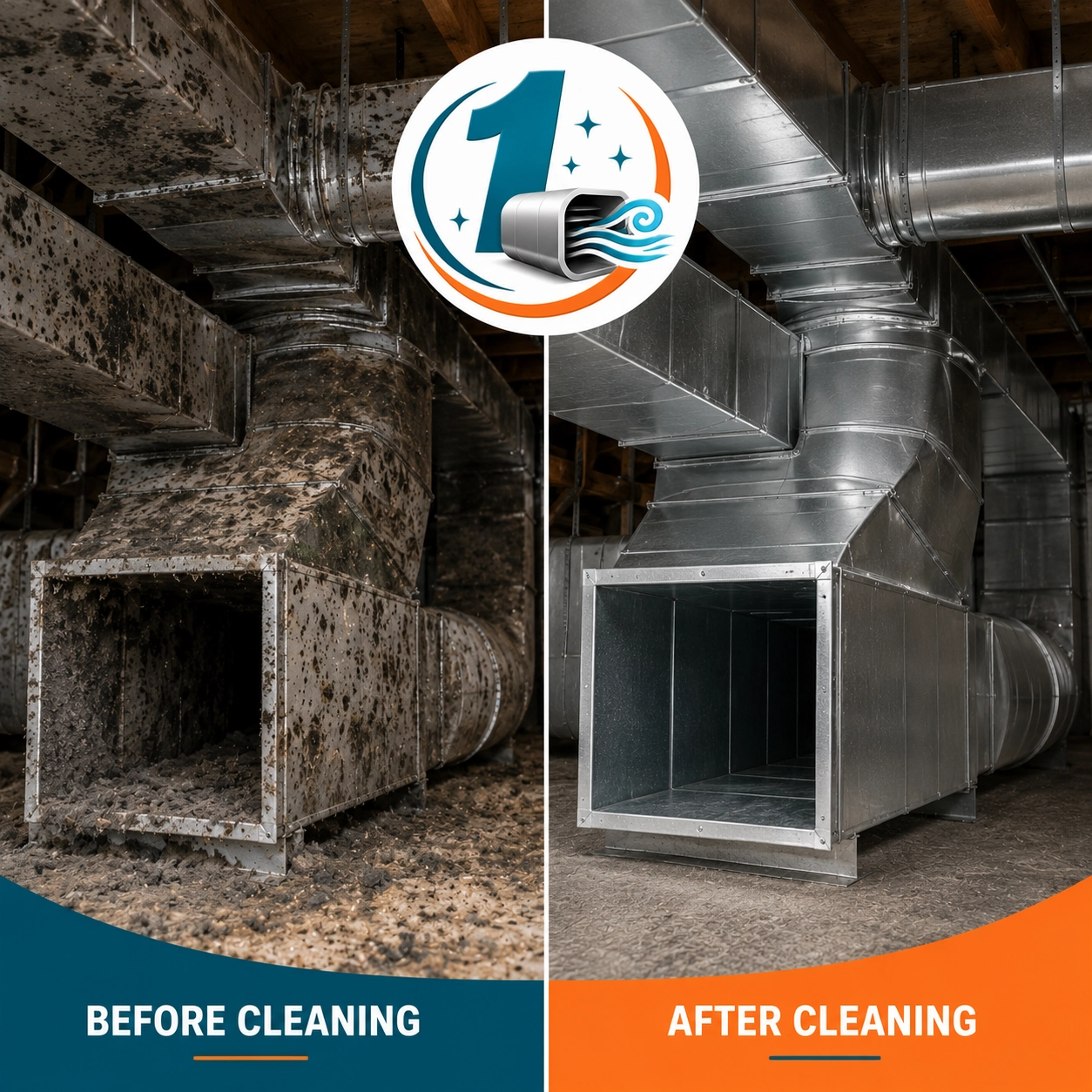 Air duct before & after cleaning