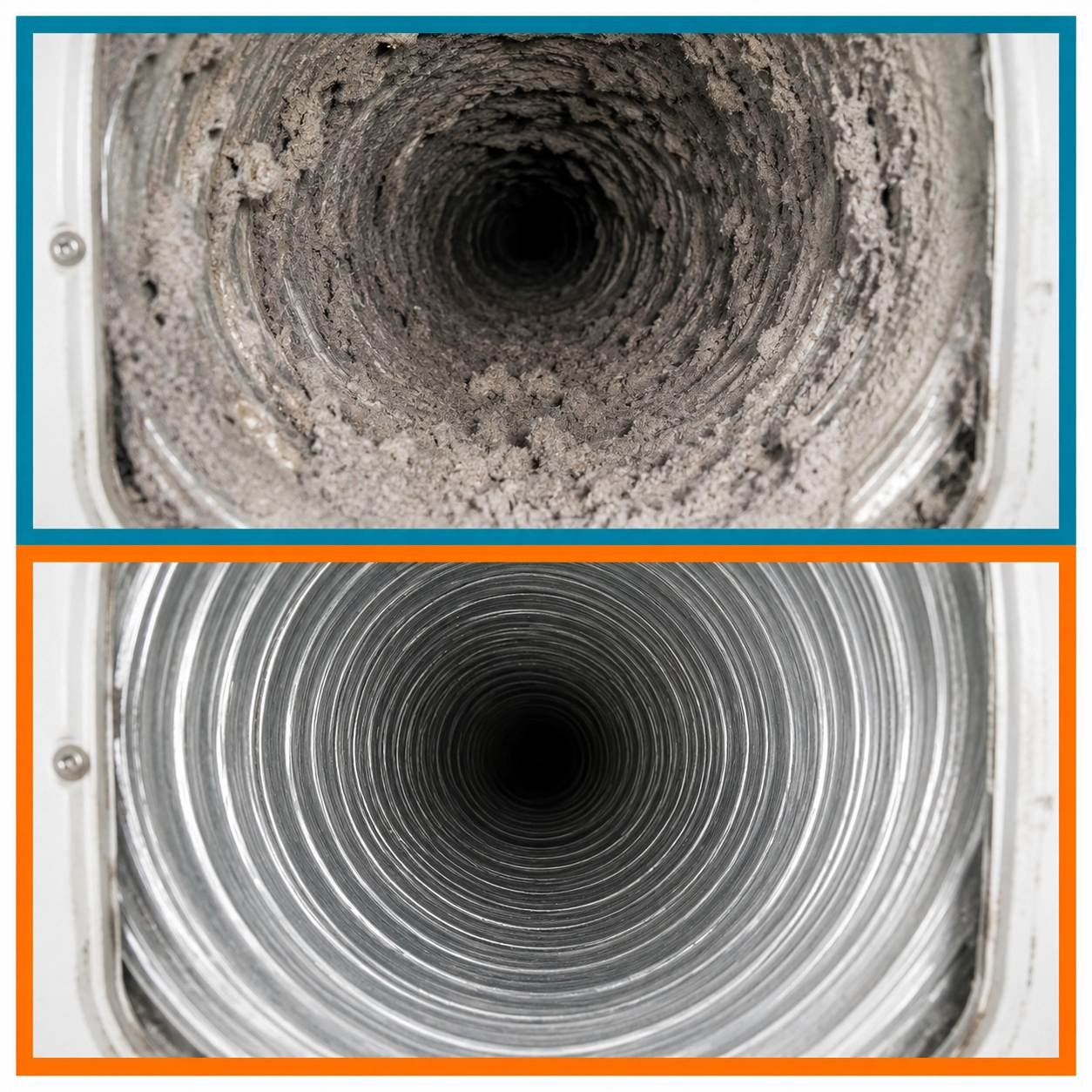 Dryer duct before & after cleaning